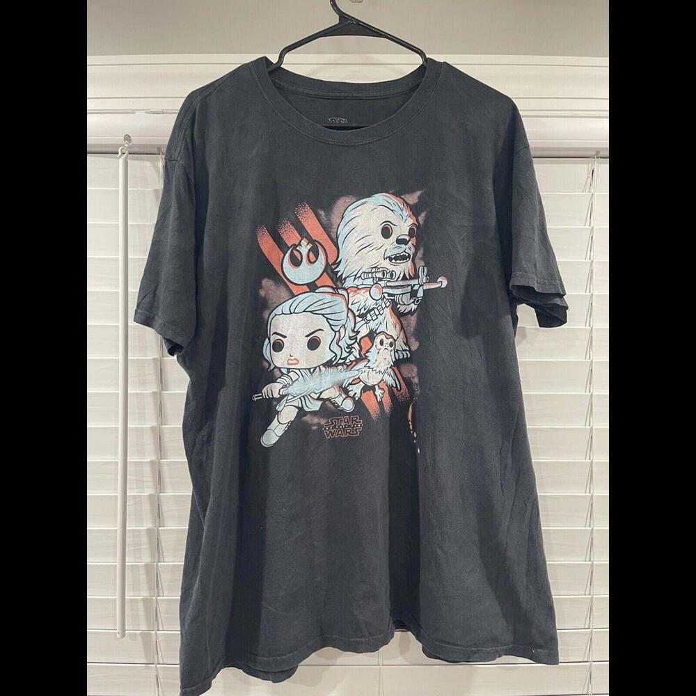 STAR WARS Funko Pop Rey Chewie Porg Black T-Shirt Men's Size Large L 100% Cotton
